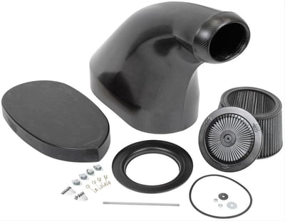 Dragster Hood Scoop Kit, Carbon Fiber, Small Round Opening 25 sq. in., Scoop Mount Tray & Filter Assembly, 22.25" Height