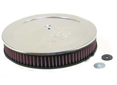Air Filter Assembly, 11 in. Diameter, Round, Steel/Stainless, Polished/Chrome, K&N Logo, 2 1/8 in. Filter, 4150, 5-1/8" Diameter