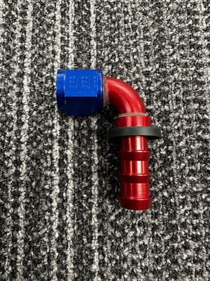 XRP Fitting, #10, -10AN, AN10, 90° Degree, Push On / Push Lock Hose End, Red/Blue