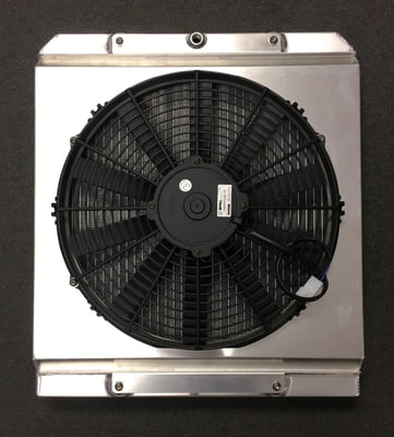 Dual Pass Drag Racing Radiator, 20.5" x 17.5" x 2", No Fill Neck, Bottom 3/4" NPT In / Out, Lay Down Dragster Style