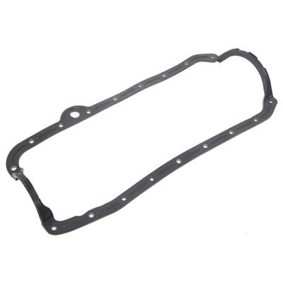 SBC, Oil Pan Gasket, 1-Piece, Rubber/Steel Core, Chevy, Small Block, "Dart SHP ONLY", Right Side, Passenger Side Dipstick, Notched 4", 4.00" Stroke