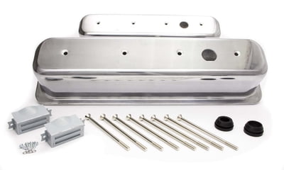 SBC, Tall Center Bolt Valve Covers with Holes, Aluminum, Polished, Bolt Kit Included