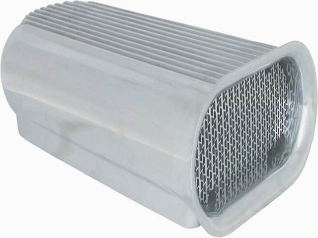 Air Cleaner, Hilborn Style, Polished, Dual Quad, with Washable Air Filter Elements, for 4150 Carbs, 5 1/8" Neck, 20" long, 5" Tall