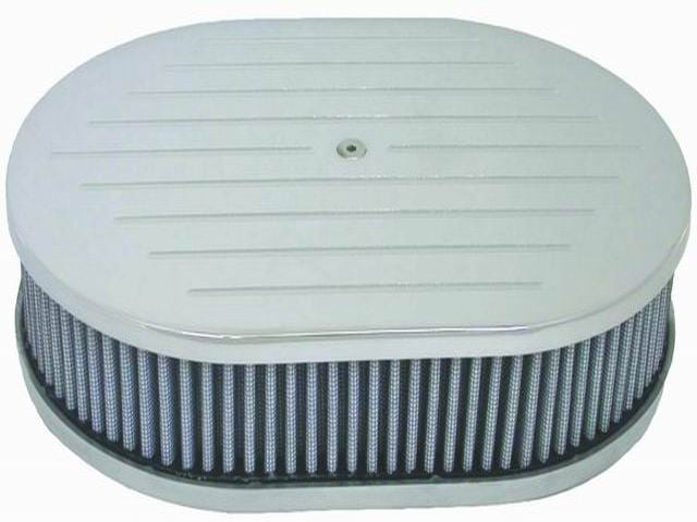 Oval Air Cleaner, Polished Ball Milled Top, 12" x 2" Filter, 12" x 8.25" x 3.125" Overall Dimensions, 5-1/8" Neck (4150), Washable Filter