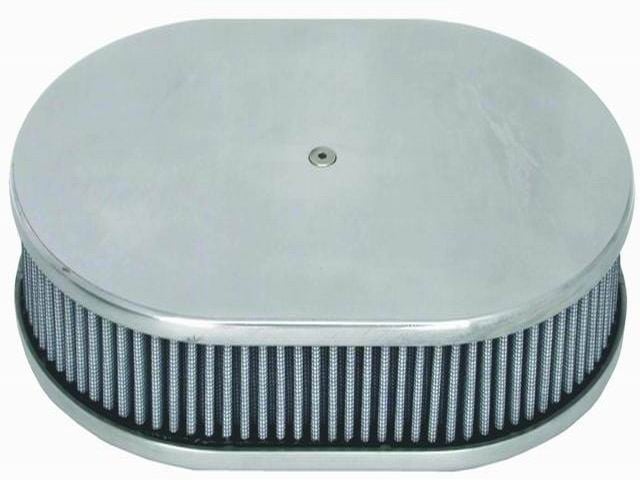 Oval Air Cleaner, Plain Polished Top, 12" x 2" Filter, 12" x 8.25" x 3.125" Overall Dimensions, 5-1/8" Neck (4150), Washable Filter
