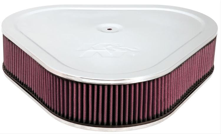 Triangle Air Filter Assembly, 14 in. Steel, Chrome, K&N Logo, 3 in. Filter Height, 4150 Flange