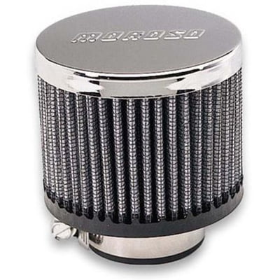 1-3/8" Clamp-On Filter, Valve Cover Breather, Crankcase Vent, Round, Chrome Top, Moroso Logo