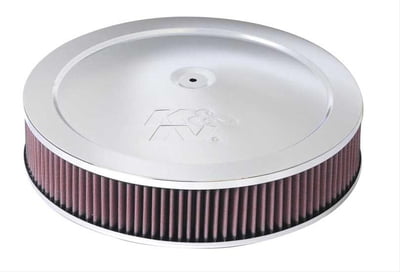 14" Diameter 3" Air Filter Assembly, Dropped Base 1.25", Round, Steel/Chrome, K&N Logo