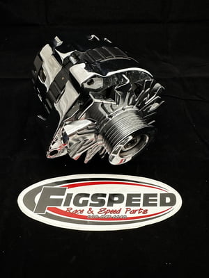 140 Amp Alternator, GM CS-130, Internal Regulator, 12 volt, Chrome, Serpentine, Offset Right