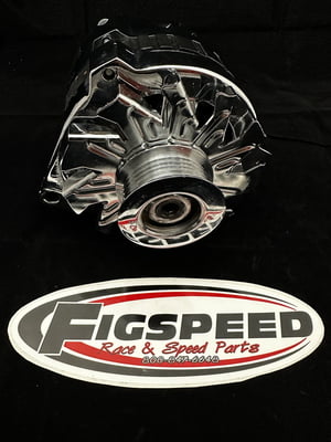 140 Amp Alternator, GM CS-130, Internal Regulator, 12 volt, Chrome, Serpentine, Offset Right