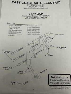 BBC Alternator Mt. (for ECA-2020, ECA-2002, 2006), Left & Right Side Low Mount