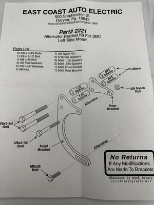 SBC Alternator Mt. (for ECA-2020, ECA-2002, 2006), Drivers Side Low mount