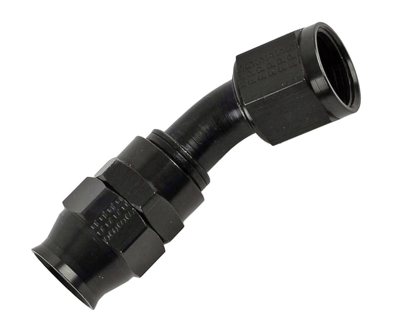 #10 - 45&deg;. Fitting, Hose End, PTFE Racing Hose, -10 AN Hose to Female -10 AN, SAE 37 Degree Flare, Black