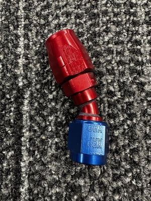 XRP Fitting, #6, -6AN, AN6, 30° Degree, Double Swivel Hose End, Red/Blue