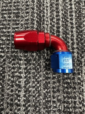 XRP Fitting, #10, -10AN, AN10, 90° Degree, Double Swivel Hose End, Red/Blue