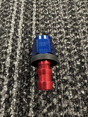XRP Fitting, #6, -6AN, AN6, Straight, Push On / Push Lock Hose End, Red/Blue