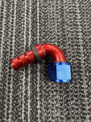 XRP Fitting, #10, -10AN, AN10, 120° Degree, Push On / Push Lock Hose End, Red/Blue
