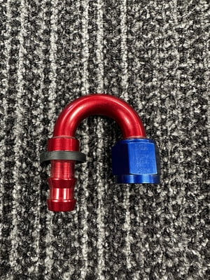 XRP Fitting, #8, -8AN, AN8, 180° Degree, Push On / Push Lock Hose End, Red/Blue