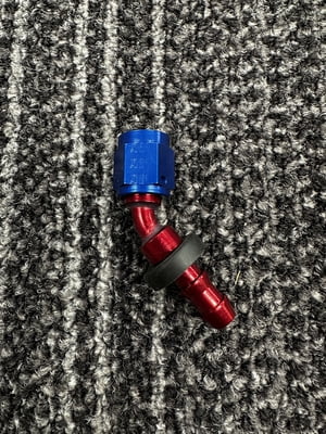 XRP Fitting, #4, -4AN, AN4, 45° Degree, Push On / Push Lock Hose End, Red/Blue
