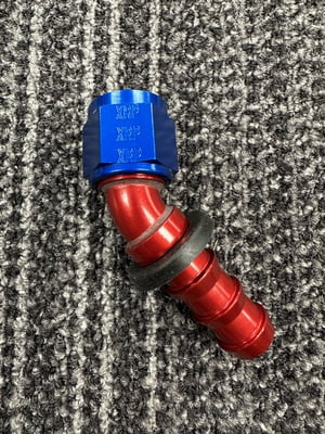 XRP Fitting, #10, -10AN, AN10, 45° Degree, Push On / Push Lock Hose End, Red/Blue
