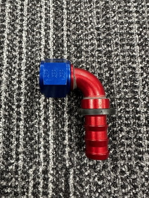 XRP Fitting, #12, -12AN, AN12, 90° Degree, Push On / Push Lock Hose End, Red/Blue