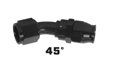 #6 - 45°. Fitting, Hose End, PTFE Racing Hose, #6 AN Hose to Female -6 AN, SAE 37° Degree Flare, Black