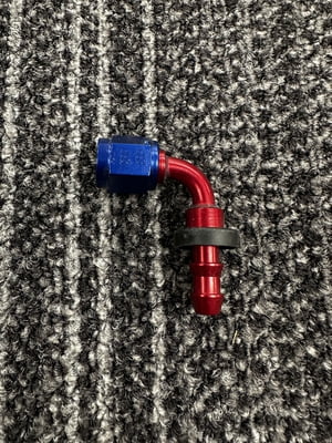 XRP Fitting, #4, -4AN, AN4, 90° Degree, Push On / Push Lock Hose End, Red/Blue