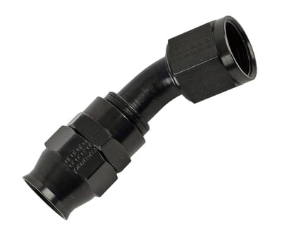 #10 - 45&deg;. Fitting, Hose End, PTFE Racing Hose, -10 AN Hose to Female -10 AN, SAE 37 Degree Flare, Black