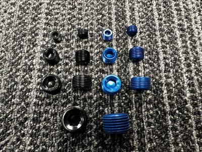 XRP Fitting, NPT Plugs, Internal Hex, Aluminum, Blue & Black
