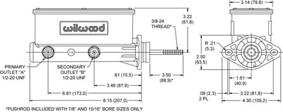 Dual Tandem Master Cylinder w/ Pushrod, 15/16" Bore, Black