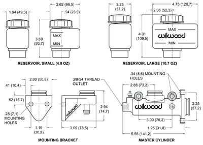 Remote Reservoir Master Cylinder Kit, 7/8" Bore