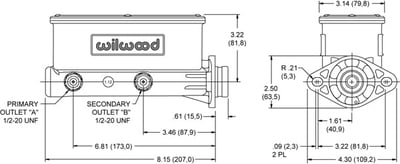 Dual Tandem Master Cylinder, 1" Bore, Black