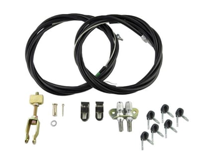 Emergency Brake Cable, Kit contains all Parts Necessary for Effective Parking Brake Installation on most Vehicles, Kit Contents Include 110” Long Cables with a 97" Long Sheath, Equalizer Assembly, Clevises and Hardware