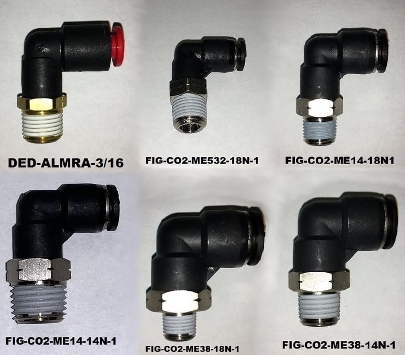 1/8", 1/4", NPT Elbow 90° Fittings, Air Line, CO2, Quick Disconnect