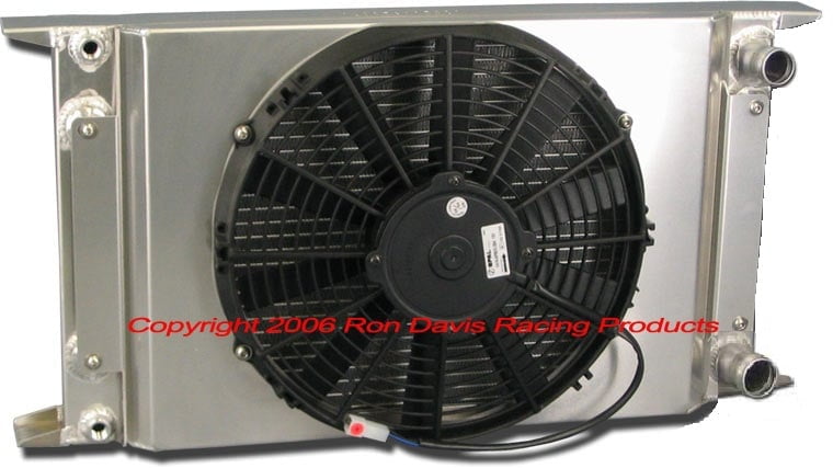 Dual Pass Drag Racing Radiator, 22" x 13" x 2", No Fill Neck, 1-1/4" In / Out, Door Car Style