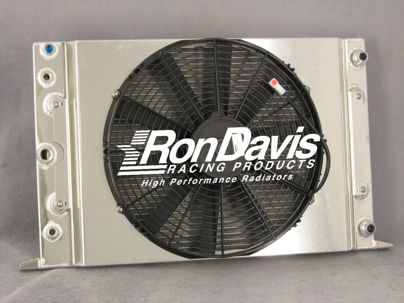 Dual Pass Drag Racing Radiator, 25” Wide x 16” Tall x 2” Thick (5.5 Thick With Fan And Shroud), #12AN In/Out, No Fill Neck, 1/4 NPT Drain