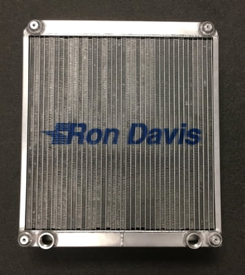 Dual Pass Drag Racing Radiator, 20.5" x 17.5" x 2", No Fill Neck, Bottom 3/4" NPT In / Out, Lay Down Dragster Style