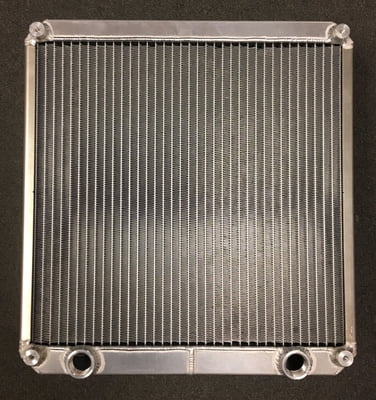 Dual Pass Drag Racing Radiator, 17" x 16" x 2", No Fill Neck, 3/4" NPT Bottom In / Out, Lay Down Dragster Style, 2003 Undercover & More