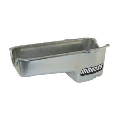 SBC Oil Pan, LH Dipstick (Driver) Steel, Clear Zinc, 6 qt., 8.250" Depth