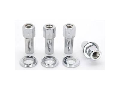 Lug Nuts, Shank with Washer, 1/2 in. x 20 RH, 1.380" Shank Length, .687" Shank Diameter, Open End, Chrome Plated Steel, Set of 4