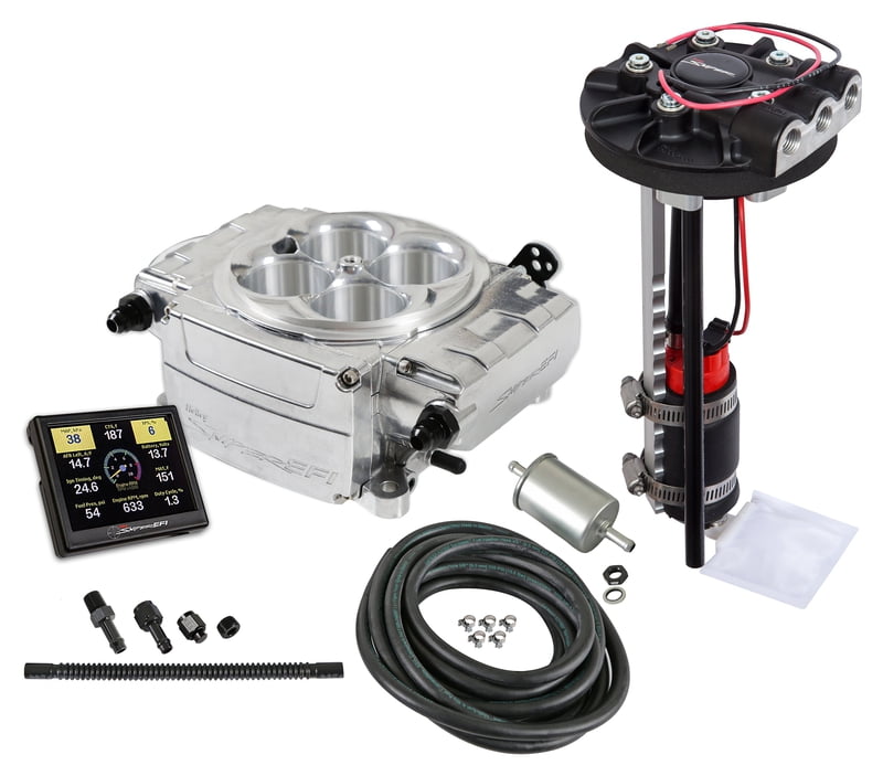 Holley Sniper 2 EFI, Polished, 4150 Flange, 800CFM, 650HP, Kit, Without PDM, 3.5 in. Handheld, Returnless Style Drop In Module Fuel System Included (Pump, Filter, Hose, Fittings, Returnless Style Module)