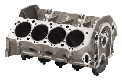 10.200" BBC Engine Block, Aluminum, Machined @ Dart, 4-Bolt Mains, Bored 4.555" Diameter (Ready to hone to 4.560"), Machined Lifted Bores .904", Machined Cam Tunnel 55mm, Inlcudes Roller Cam Bearings, Decked, 2-Piece Rear Main Seal, Chevy, Big Block