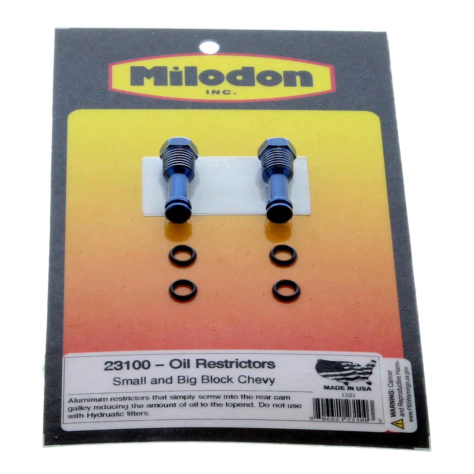 Milodon Oil Flow Restrictor Plugs, Aluminum for Small and Big Block