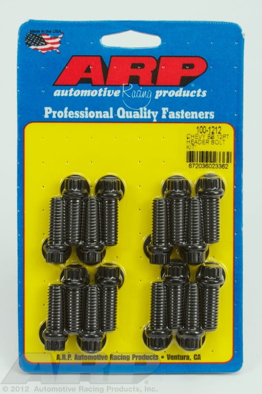 1.00" UHL Header Bolts, 12 Pt Head, BBC, SB Ford, FE Ford, 429-460 Ford, Steel, Black Oxide, 3/8"-16, Set of 16