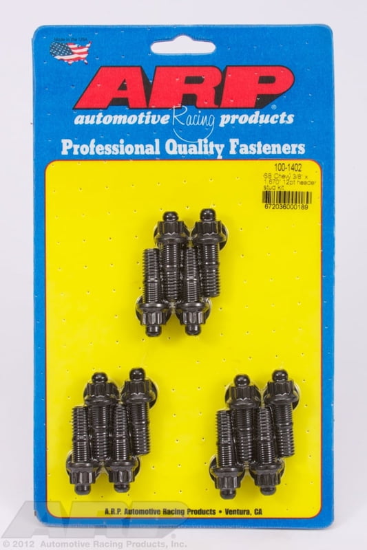 3/8", SBC Header Stud Kit, 1.670" Length, 12 Pt. Nuts, Set of 12, Black Oxide