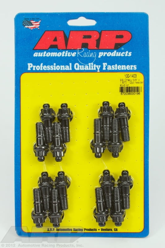 3/8", BBC Header Stud Kit, 1.670" Length, 12 Pt. Nuts, Set of 16, Black Oxide