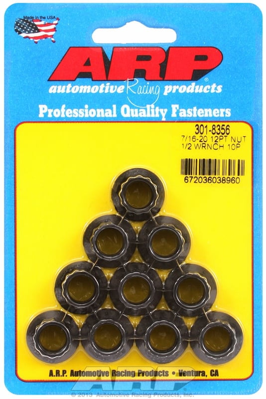 7/16-20 Nut, 12-Point, Steel, Black Oxide, 7/16 in.-20 Thread, Set of 10