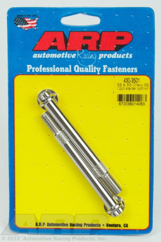 Starter Bolts, ARP, U.H.L. 3.700", Stainless Steel, Polished, 12-Point, Mini Starter, Chevy, Big, Small Block, Pair Supercedes ARP-430-3503