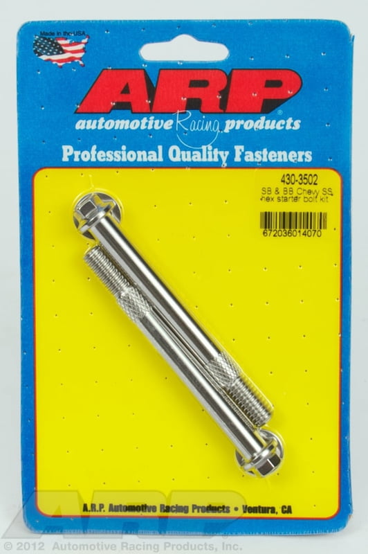Starter Bolts, ARP, Stainless Steel, Polished, Hex Head, 2- Long Bolts, 3/8-16 x 3.760" UHL, BBC, SBC, Chevy, Big, Small Block, Pair