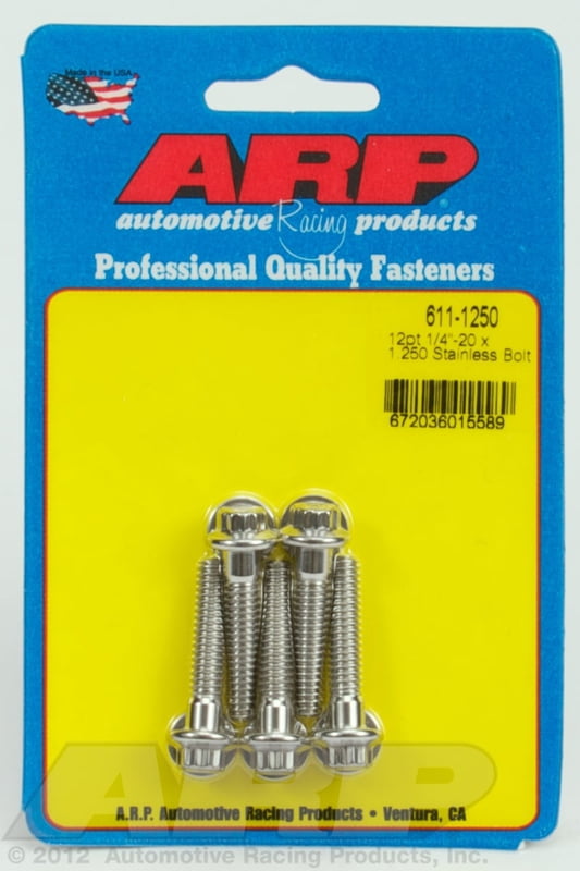 Bolt, 1/4"-20, 1.00" UHL, 12 Pt. Stainless 300, Polished, Set Of 5